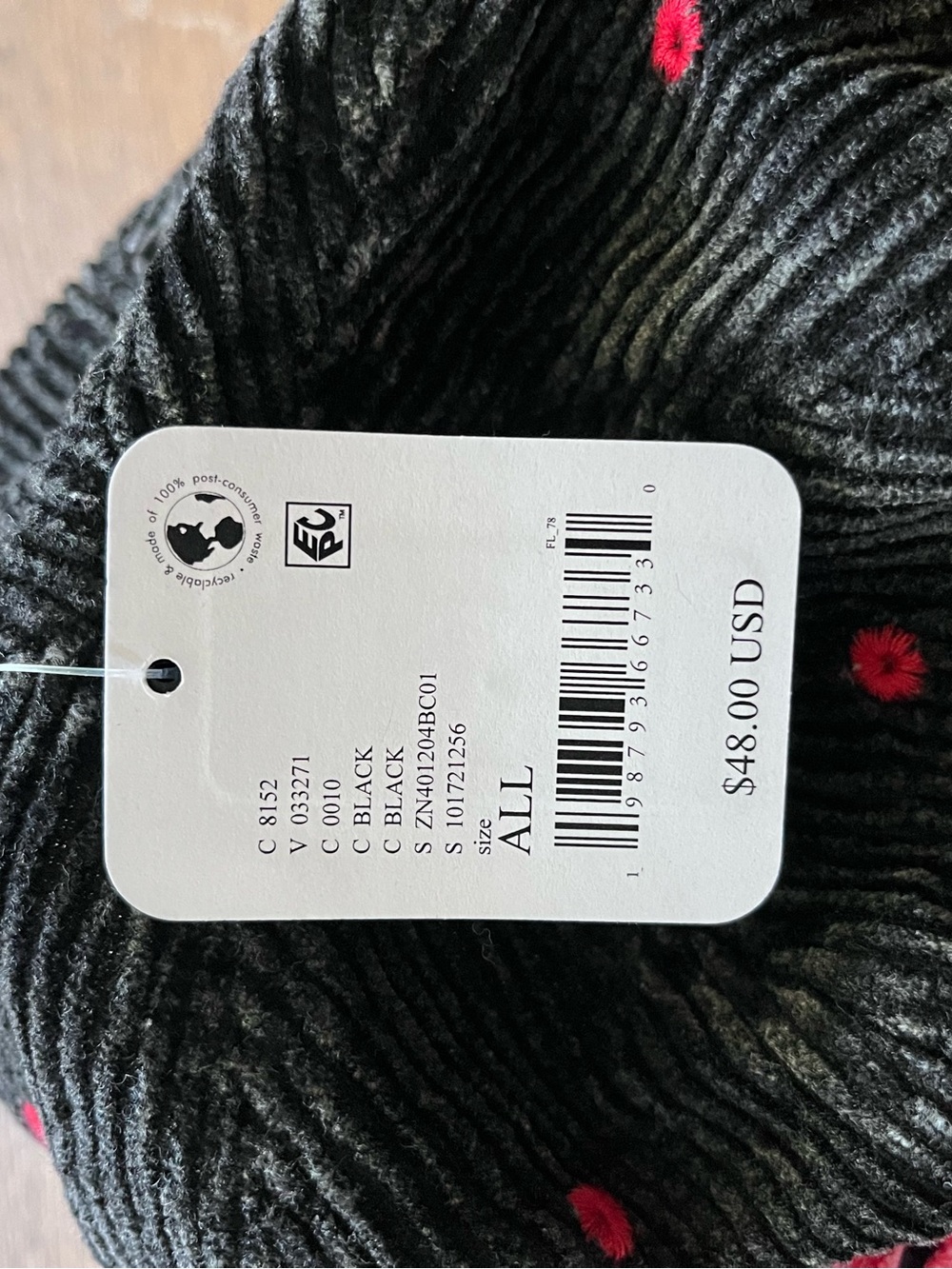 Free People Black Corduroy Cap with Red Stitching - Picture 4 of 5